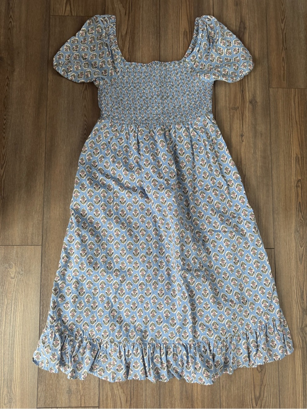 J. Crew Light Blue Smocked Floral Dress M